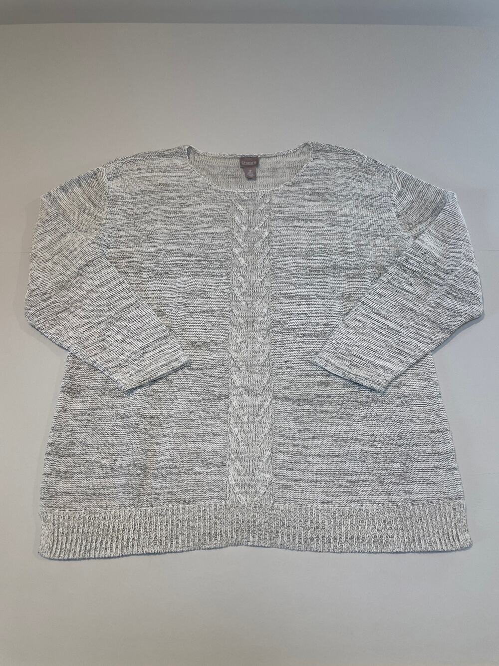 Chico’s Size 2 (Standard Size L) Lightweight Knit Sweater Light Gray